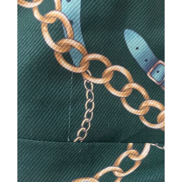 Neiman Marcus Green Chain-Print Wrap V-Neck Midi Dress Small Flutter Sleeve Belt - Picture 9 of 11